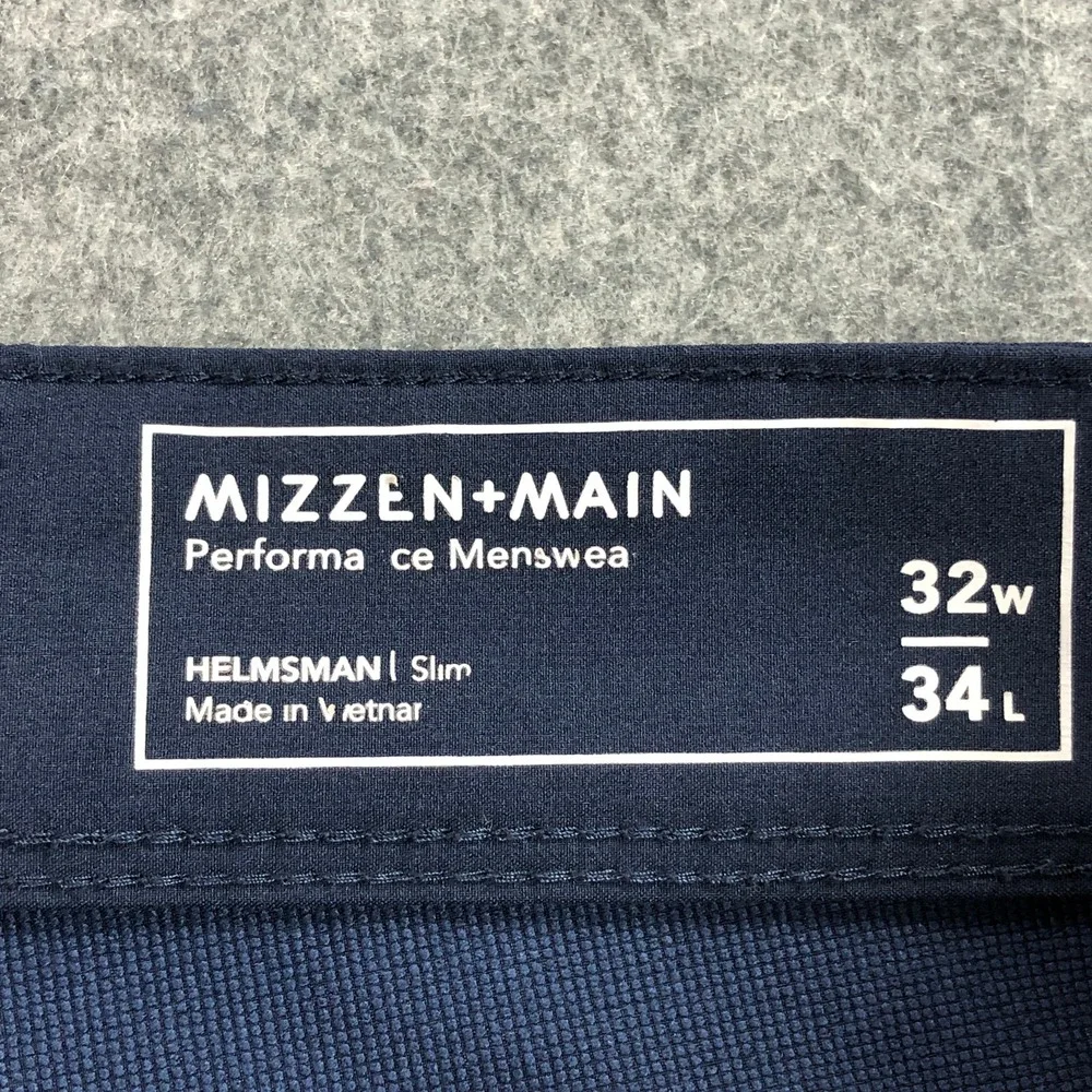 Mizzen+Main Mens Helmsman Pants 32x34 Navy Blue Slim Fit Performance Chino Golf
